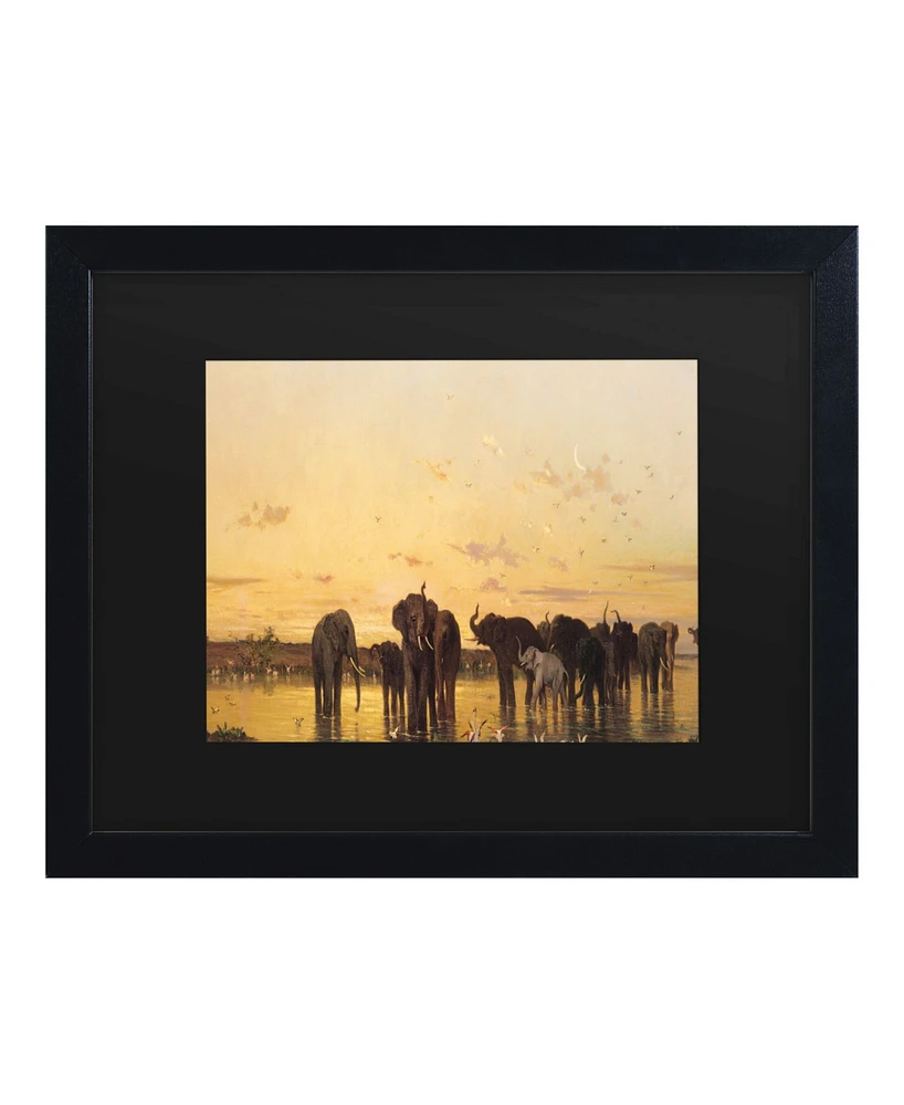 Charles Emile De Tournemine African Elephants Matted Framed Art - 15" x 20"
