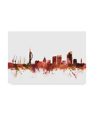 Michael Tompsett Portsmouth England Skyline Red Canvas Art - 20" x 25"