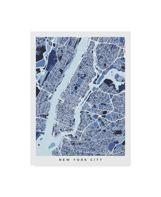 Michael Tompsett New York City Street Map Watercolor Blue Canvas Art