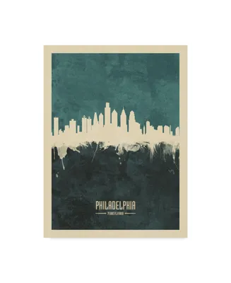 Michael Tompsett Philadelphia Pennsylvania Skyline Teal Canvas Art - 37" x 49"