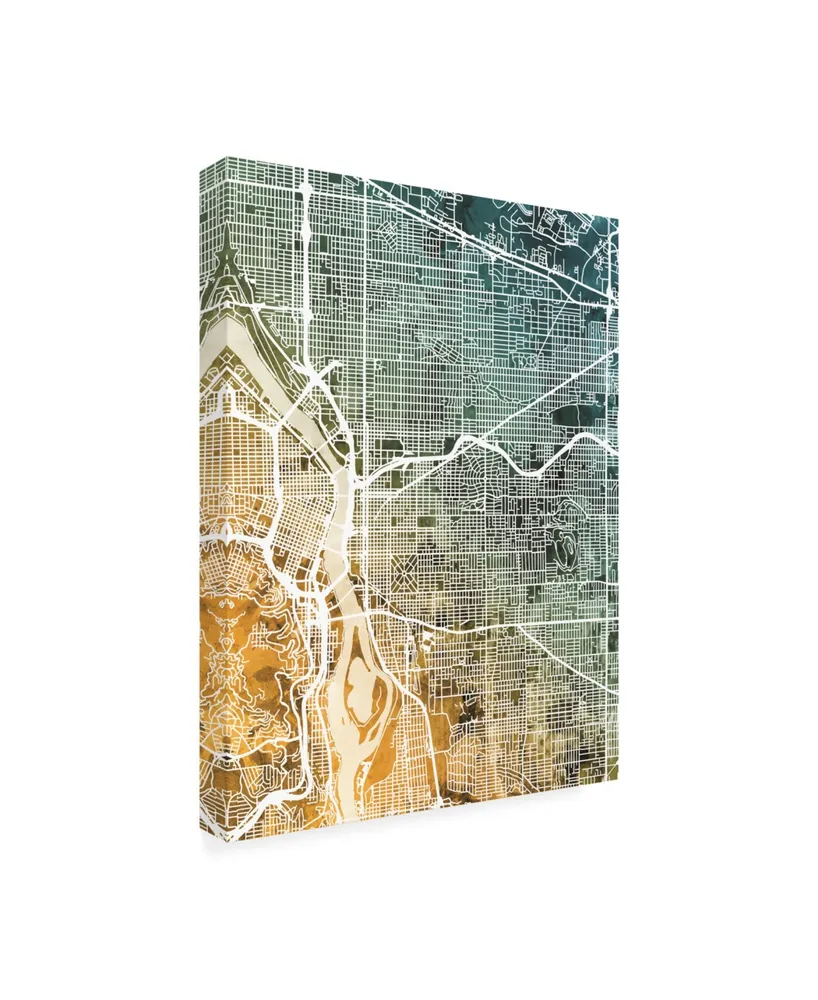 Michael Tompsett Portland Oregon City Map Teal Orange Canvas Art