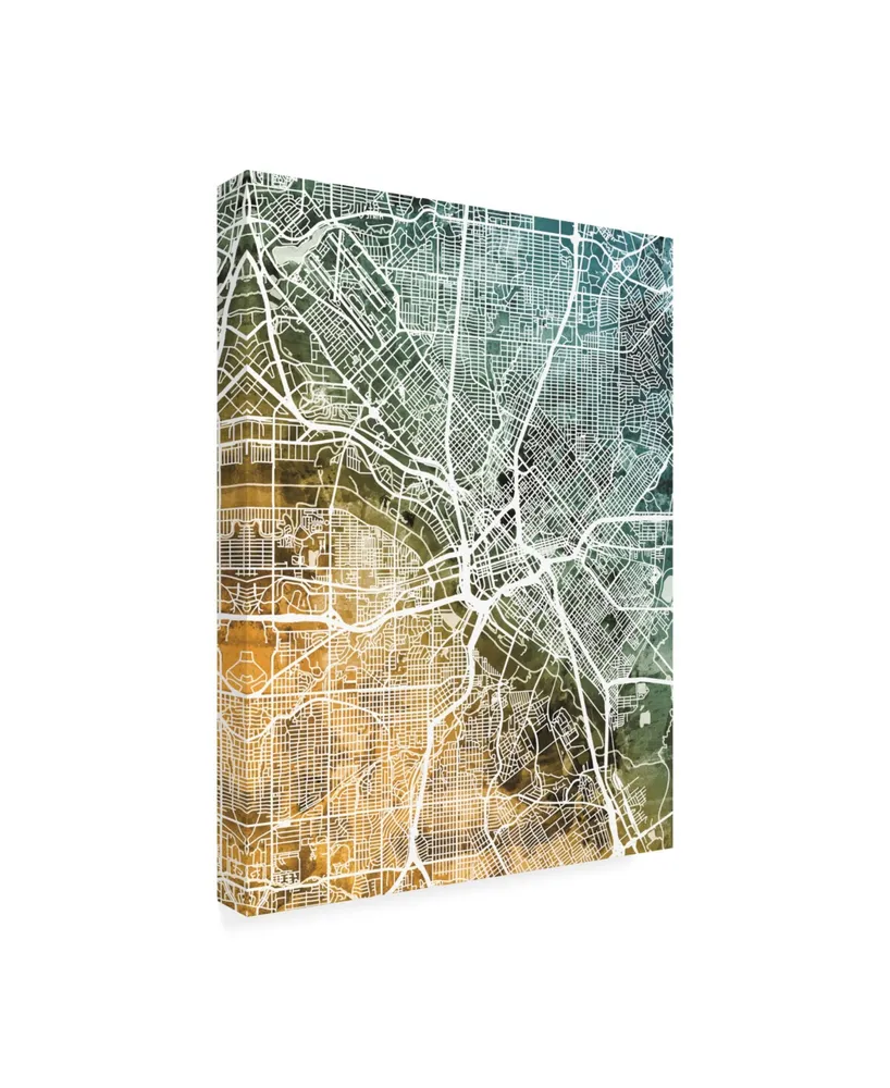 Michael Tompsett Dallas Texas City Map Teal Orange Canvas Art