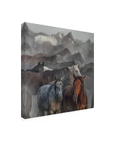 Huseyin Taskin Two Horses Fog Canvas Art - 20" x 25"