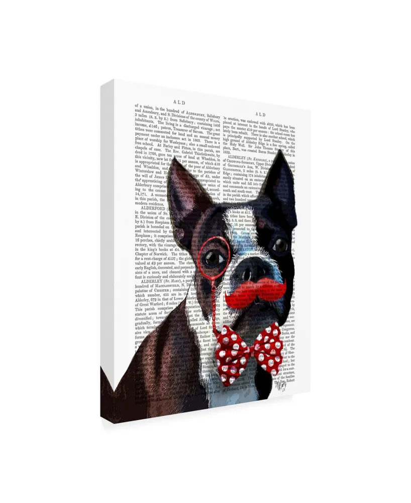 Fab Funky Boston Terrier Portrait, with Red Bow Canvas Art - 36.5" x 48"