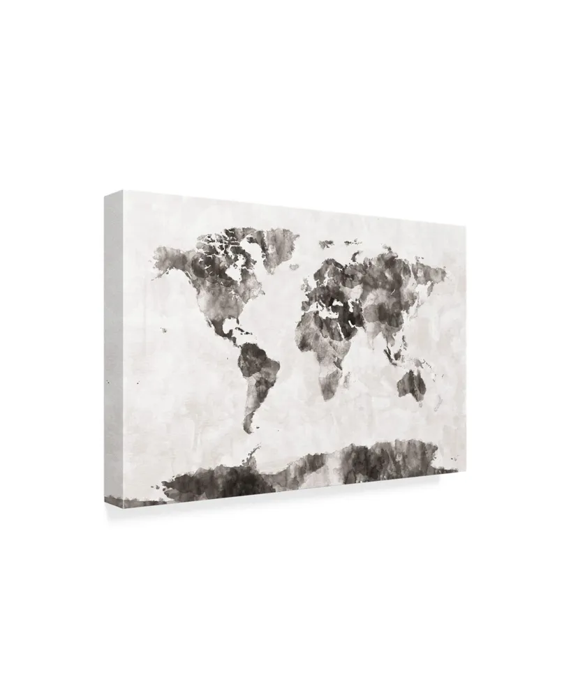 Michael Tompsett Watercolor Map of the World Map Gray Canvas Art