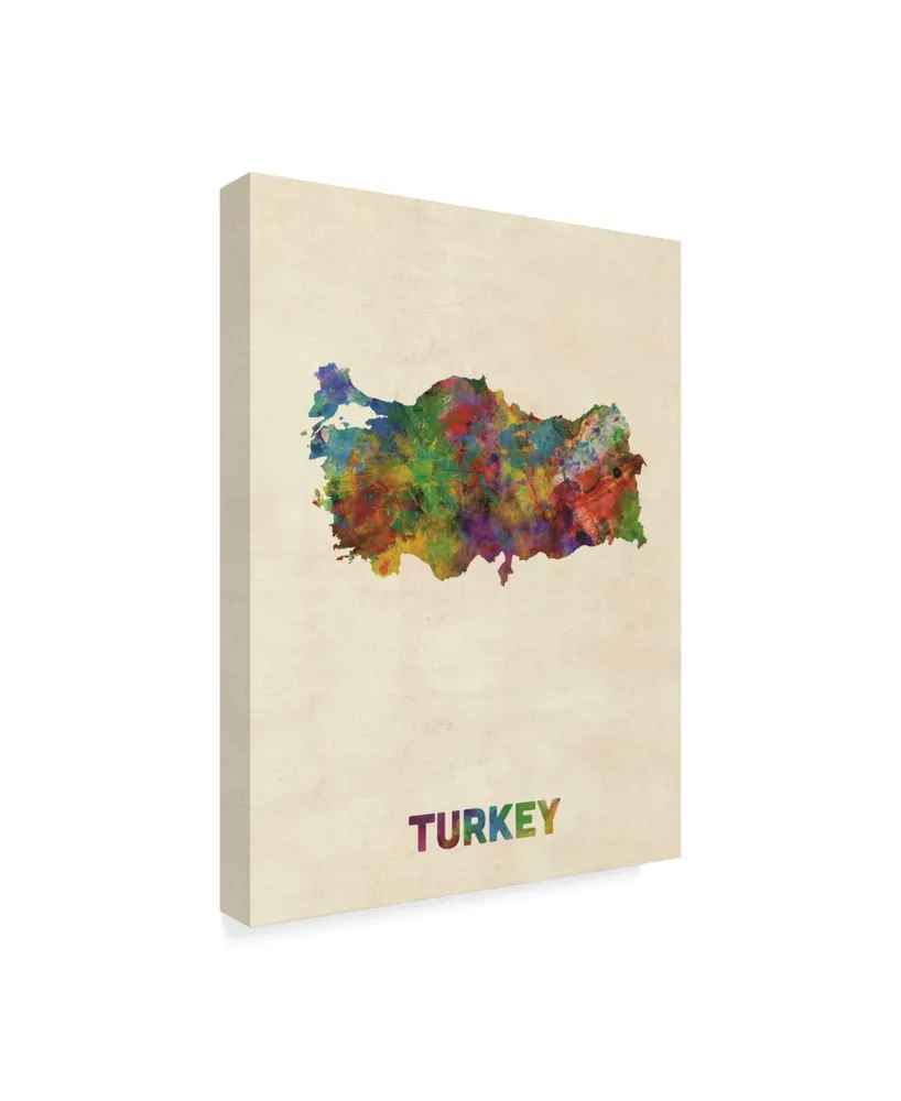 Michael Tompsett Turkey Watercolor Map Canvas Art - 15" x 20"