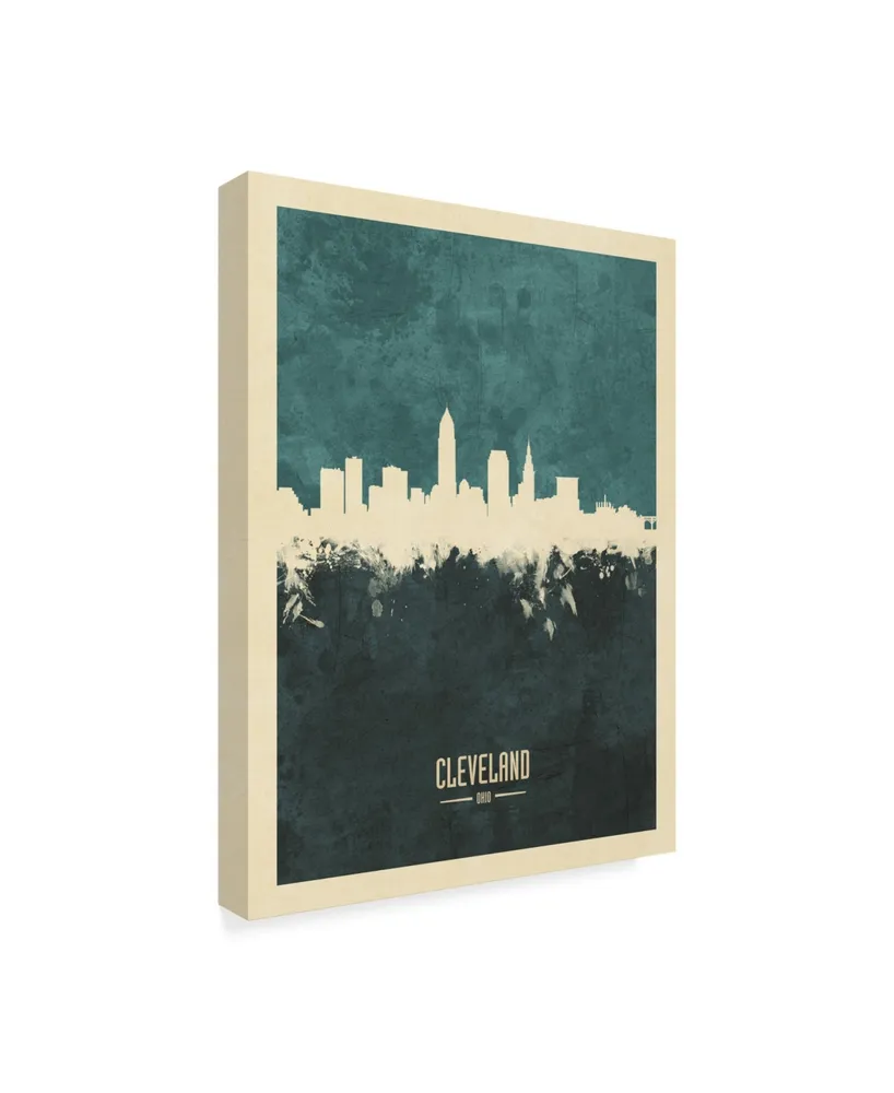 Michael Tompsett Cleveland Ohio Skyline Teal Canvas Art