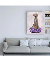 Fab Funky Weimaraner on Purple Cushion Canvas Art - 27" x 33.5"