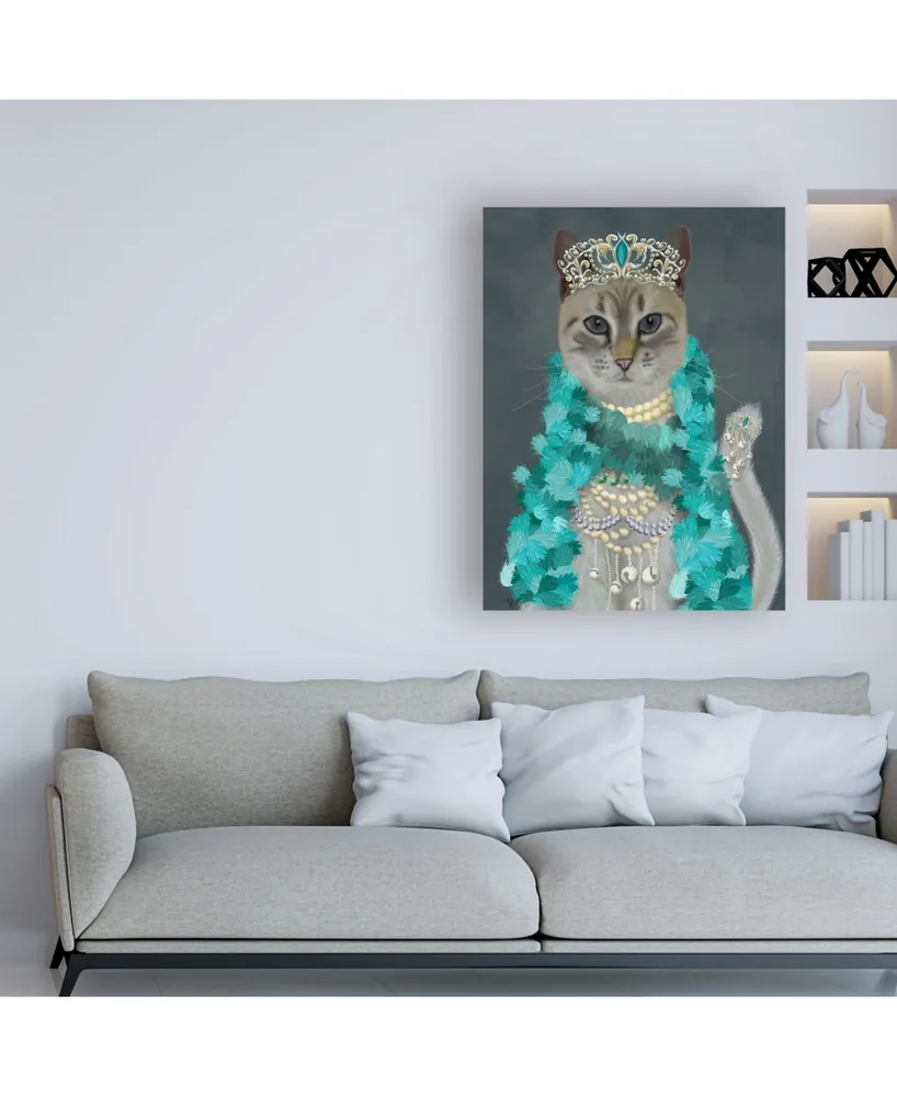 Fab Funky Grey Cat with Bells, Portrait Canvas Art