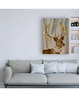 Fab Funky Deer with Gold Bells Canvas Art - 27" x 33.5"