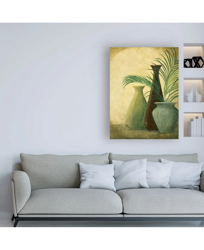 Pablo Esteban Three Vases One with Greenery Canvas Art - 15.5" x 21"