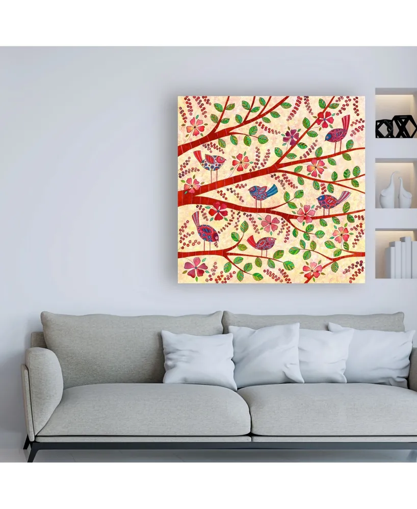 Kim Conway Birds on Branches Red Canvas Art