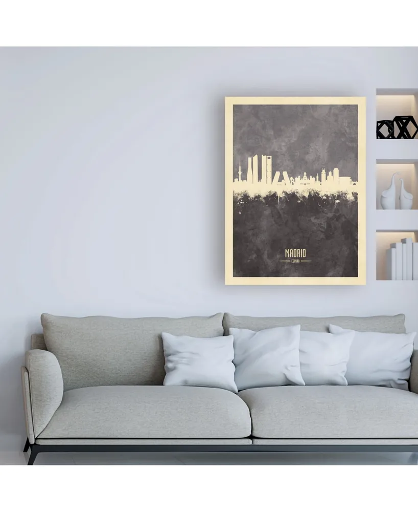 Michael Tompsett Madrid Spain Skyline Gray Canvas Art - 27" x 33.5"