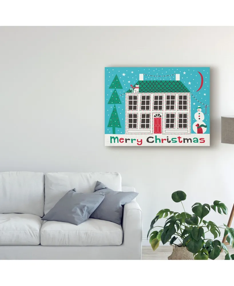 Michael Mullan Jolly Holiday Home on Blue Merry Christmas Canvas Art