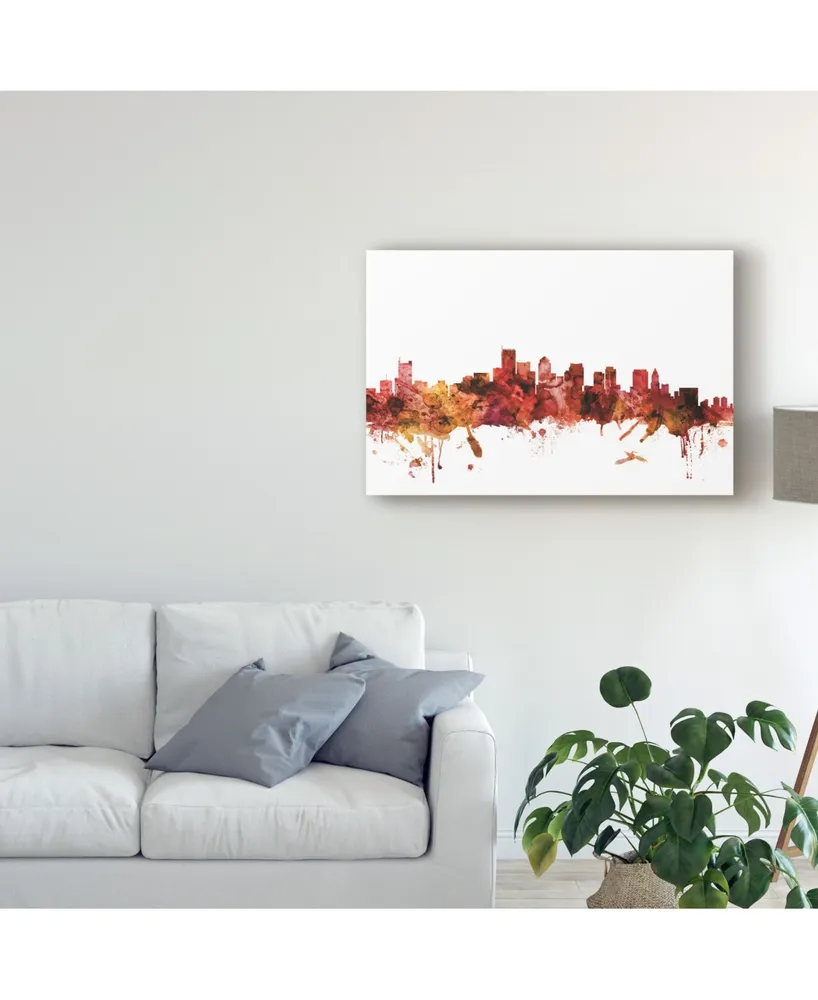 Michael Tompsett Boston Massachusetts Skyline Red Canvas Art - 15" x 20"