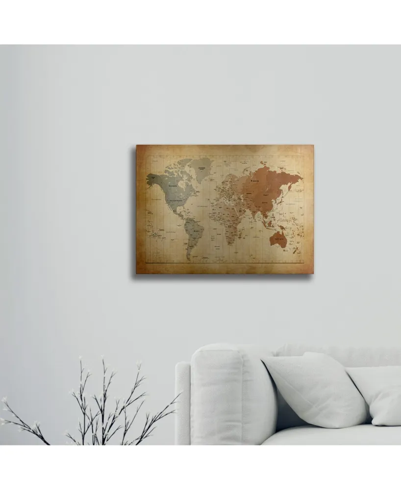 Michael Tompsett Time Zones Map of the World Floating Brushed Aluminum Art - 22" x 25"