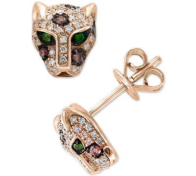 Signature by Effy Diamond (1/3 ct. t.w.) & Tsavorite Accent Panther Stud Earrings in 14k Rose Gold