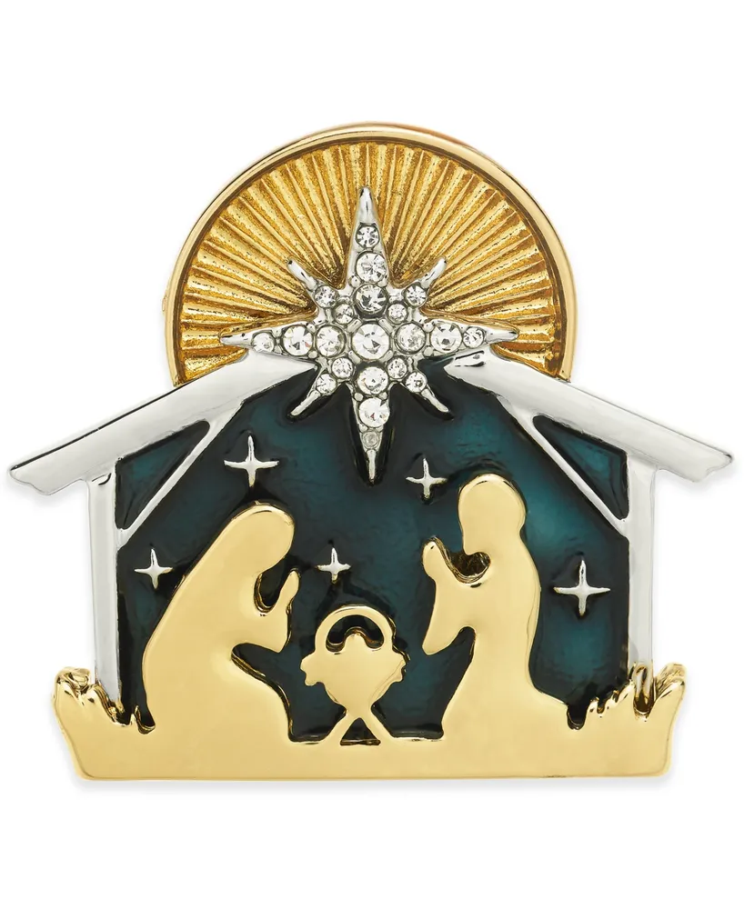 Holiday Lane Gold-Tone Crystal & Epoxy Nativity Scene Pin, Created for Macy's