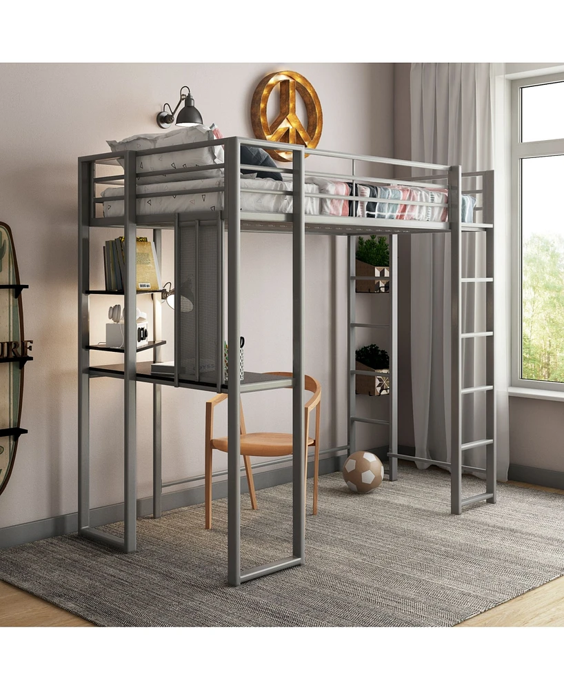 EveryRoom Alix Twin Metal Loft Bed with Desk