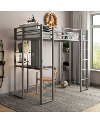 EveryRoom Alix Twin Metal Loft Bed with Desk