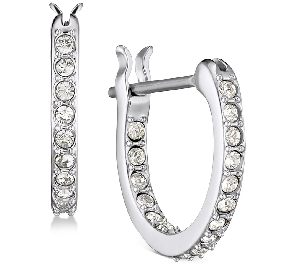 Swarovski Silver-Tone Crystal Swan Dangle Hoop Earrings