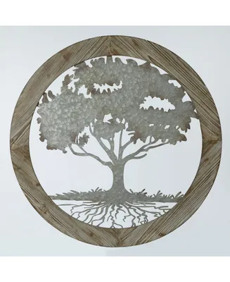 Luxen Home Metal Tree and Wood Frame Wall Decor
