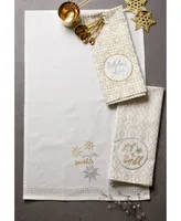 Design Imports Assorted Winter Sparkle Embellished Dishtowel Set - Off