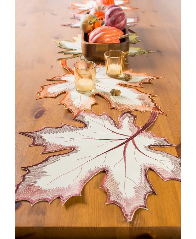 Design Imports Embroidered Maple Leaves Table Runner