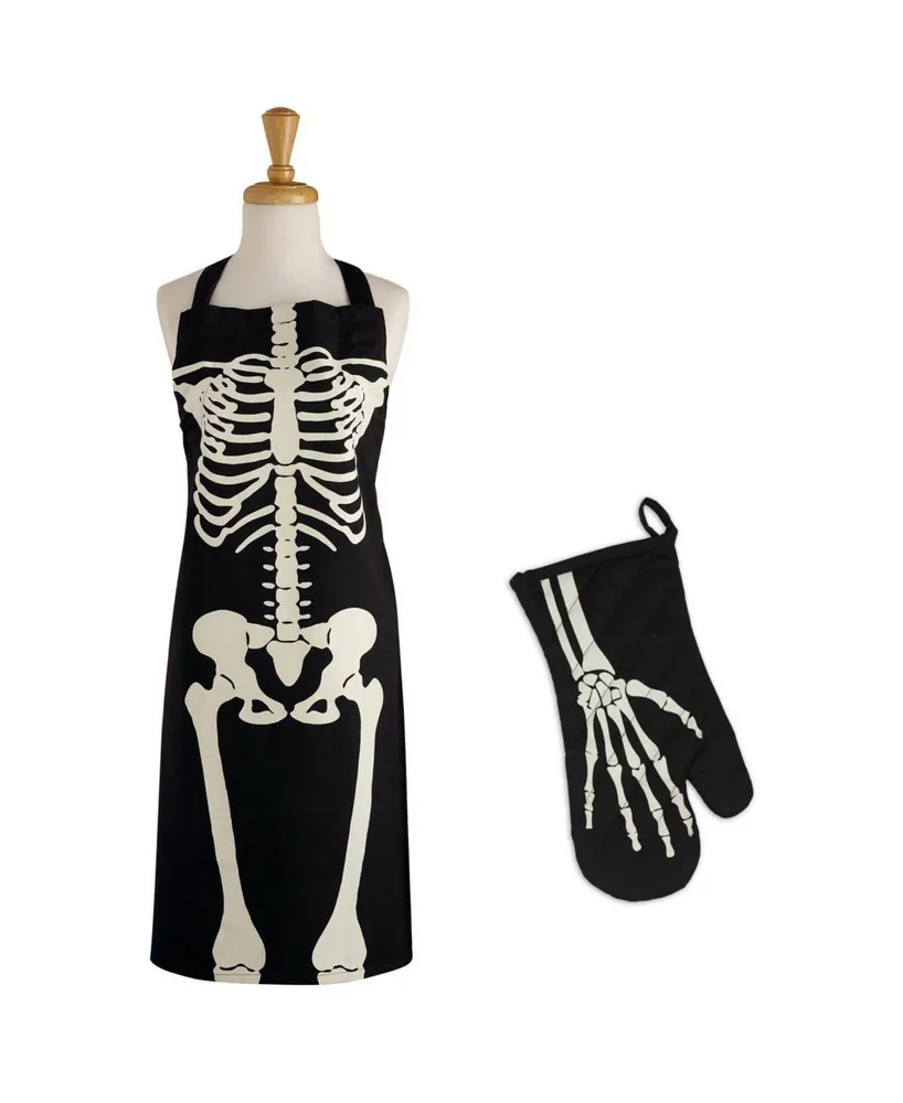 Design Imports Skeleton Print Apron Oven Mitt Kitchen Set