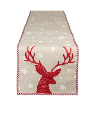 Design Imports Reindeer Embroidered Table Runner