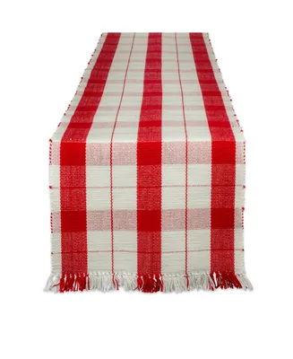 Design Imports Red Tinsel Plaid Fringed Table Runner