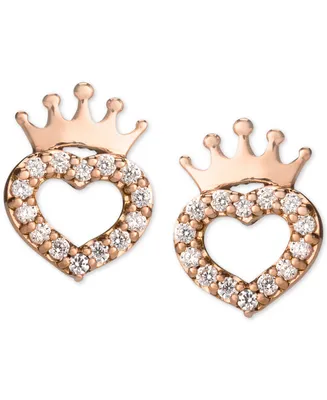 Disney Children's Cubic Zirconia Heart & Crown Stud Earrings in 14k Rose Gold