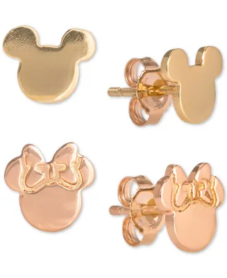 Disney Children's 2-Pc. Set Mickey & Minnie Stud Earrings in 18k Gold- & 18k Rose Gold-Plated Sterling Silver