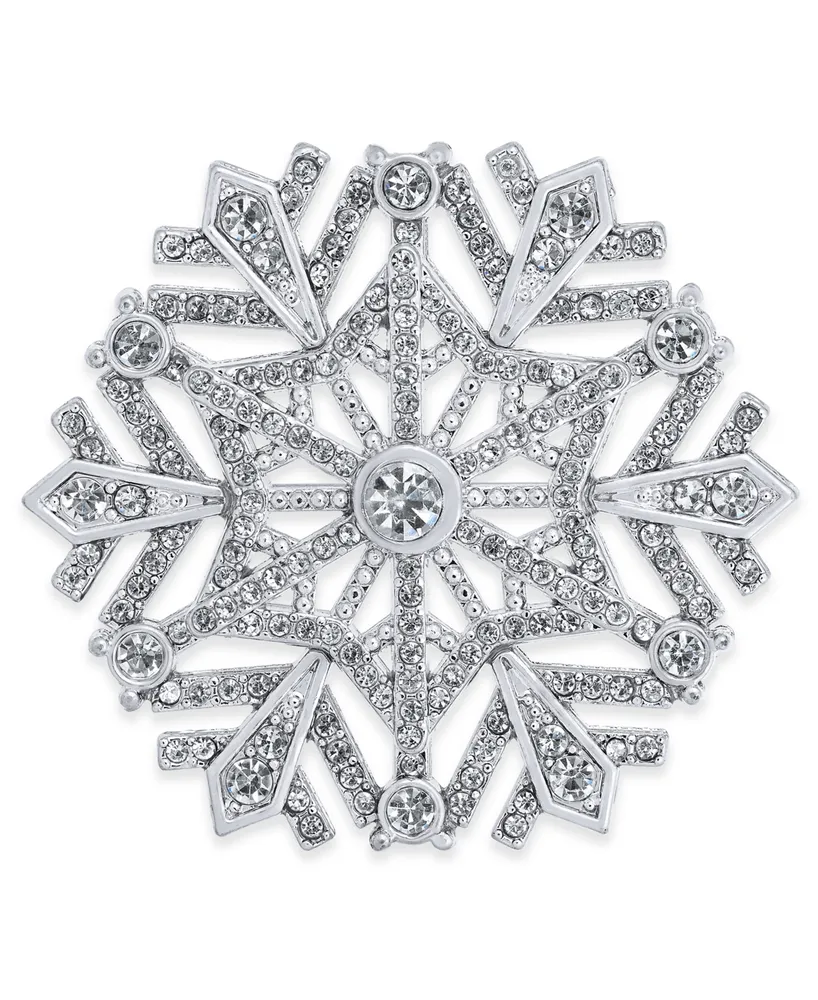 Holiday Lane Silver-Tone Crystal Snowflake Pin, Created for Macy's