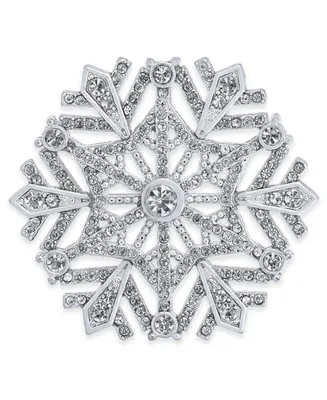 Holiday Lane Silver-Tone Crystal Snowflake Pin, Created for Macy's