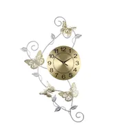 Three Star Butterflies and Leaves Wall Clock