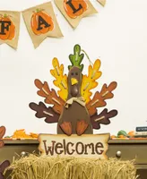 Glitzhome Burlap/Wooden Turkey Welcome Sign or Yard Stake