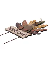 Glitzhome Burlap/Wooden Turkey Welcome Sign or Yard Stake