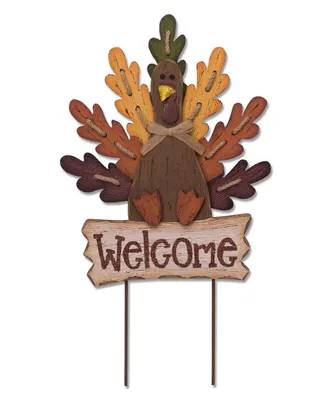 Glitzhome Burlap/Wooden Turkey Welcome Sign or Yard Stake