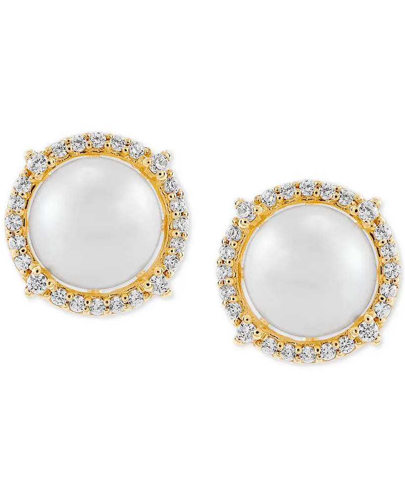 Honora Cultured Freshwater Pearl (7mm) & Diamond (1/6 ct. t.w.) Stud Earrings in 14k Gold