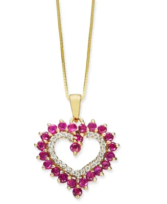 Ruby (1-1/6 ct. t.w.) & Diamond (1/10 ct. t.w.) Heart 18" Pendant Necklace in 10k Gold