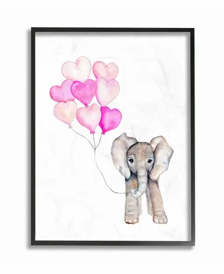 Stupell Industries Baby Elephant with Pink Heart Balloons Framed Giclee Art, 16" x 20"