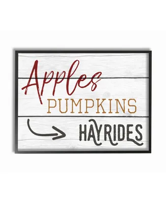 Stupell Industries Apples Pumpkins Hayrides Vintage-Inspired Sign Framed Giclee Art, 16" x 20"