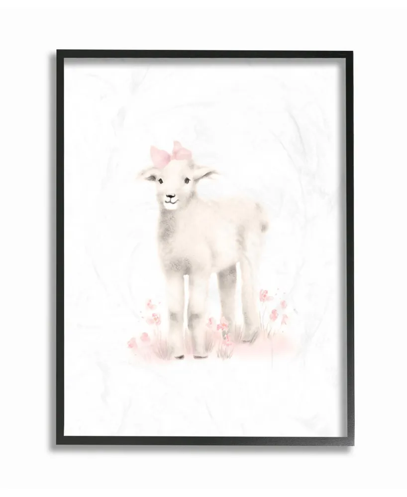 Stupell Industries Sweet Baby Lamb with Pink Bow Framed Giclee Art, 11" x 14"