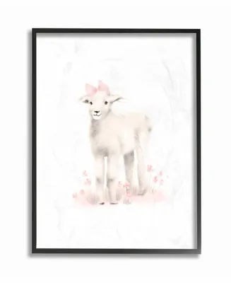 Stupell Industries Sweet Baby Lamb with Pink Bow Framed Giclee Art, 11" x 14"