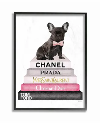 Stupell Industries Book Stack Fashion French Bulldog Framed Giclee Art, 16" x 20"