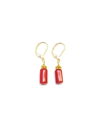 Women's Rouge Earrings with Red Beads - Gold