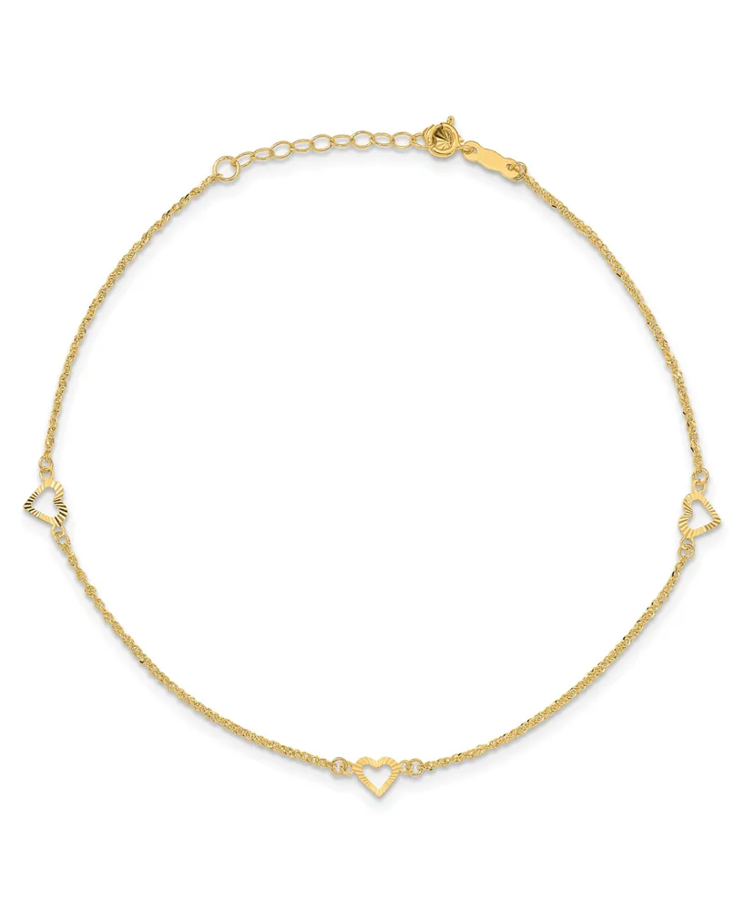 Diamond-Cut Heart Anklet with 1" ext. in 14k Yellow Gold