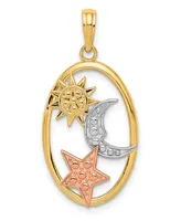 Sun, Moon and Star Oval Pendant in 14k Yellow, Rose Gold and Rhodium