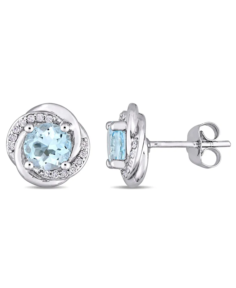 Blue Topaz (2 ct. t.w.) and Diamond (1/7 ct. t.w.) Swirl Stud Earrings in 10k White Gold